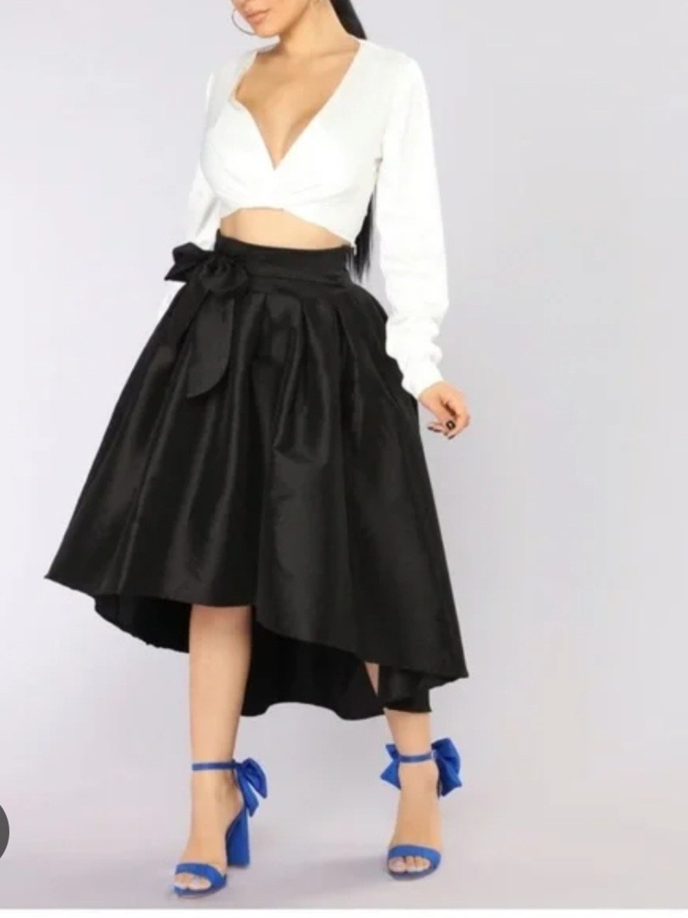 Haute Monde NWOT Sz L Black High-Low Satin Tie-Waist Skirt